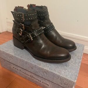 Freebird by Steven Belgium Black Leather Ankle Boots Size 8